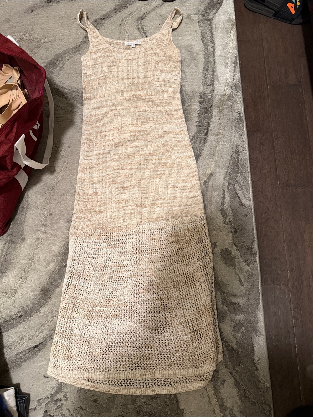 INTERMIX Beige Crochet-Hem Knit Tank Dress